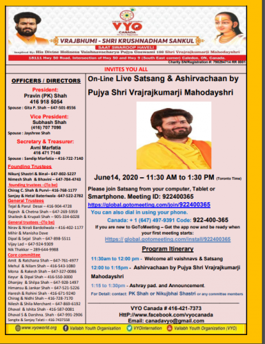 On-Line Live Satsang & Ashirvachaan by Pujya Shri Vrajrajkumarji Mahodayshri