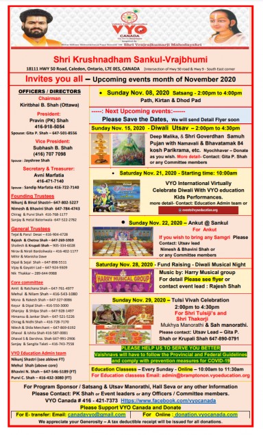 Upcoming events month of November 2020