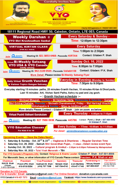 VYO Canada - Flyers for week of Oct. 15 to 21 Activities